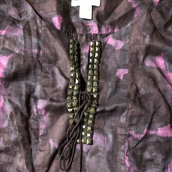 J. Crew Ink Blossom Studded Tunic w/ Tie Front Top - Picture 3 of 5